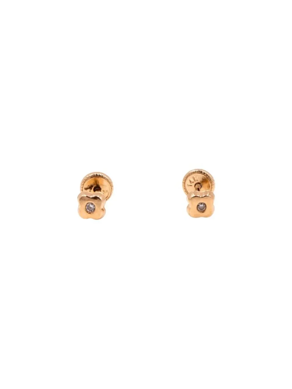 14K Yellow Gold Flower Moissanite Screw Back Stud Earrings Child Petite